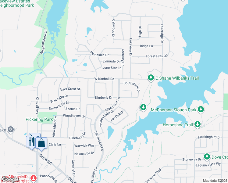 map of restaurants, bars, coffee shops, grocery stores, and more near 2933 Silvercrest Lane in Grapevine