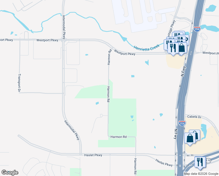 map of restaurants, bars, coffee shops, grocery stores, and more near 410 Harmon Road in Fort Worth