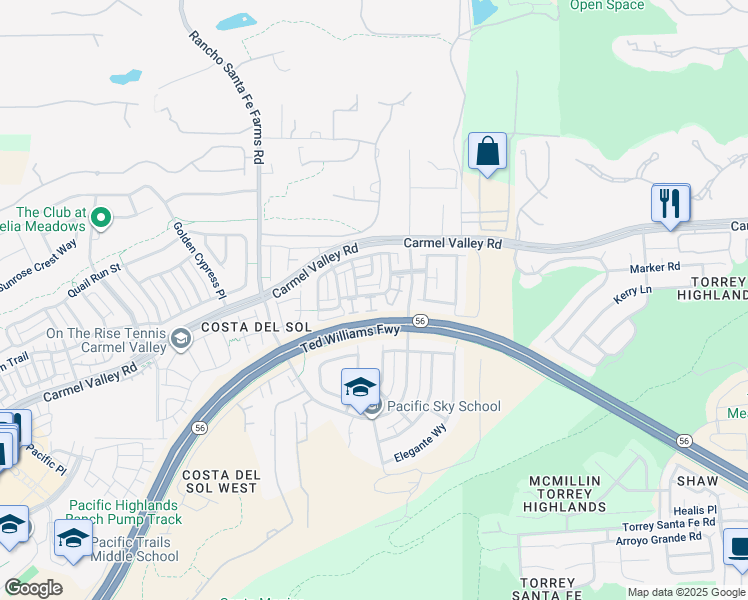 map of restaurants, bars, coffee shops, grocery stores, and more near 6689 Dondero Trail in San Diego