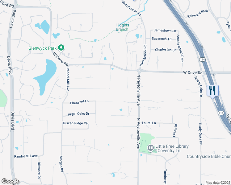 map of restaurants, bars, coffee shops, grocery stores, and more near 1621 Mockingbird Lane in Southlake