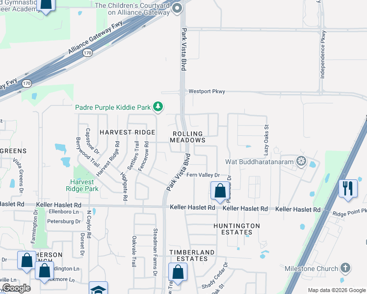 map of restaurants, bars, coffee shops, grocery stores, and more near 13220 Fiddlers Tr in Fort Worth