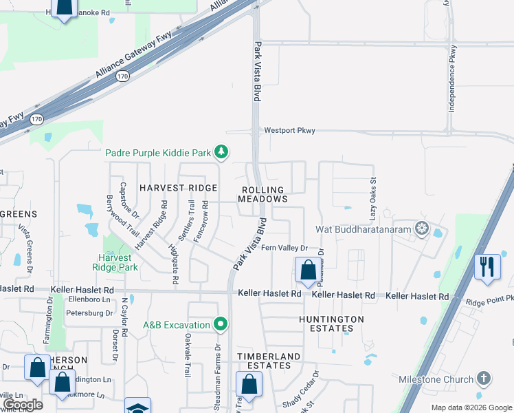 map of restaurants, bars, coffee shops, grocery stores, and more near 13220 Fiddlers Tr in Fort Worth