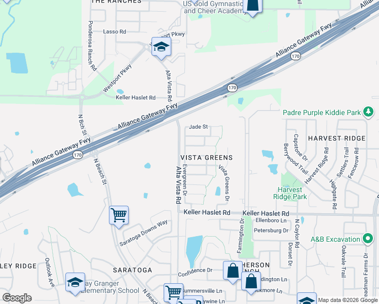 map of restaurants, bars, coffee shops, grocery stores, and more near 3720 Verde Drive in Fort Worth