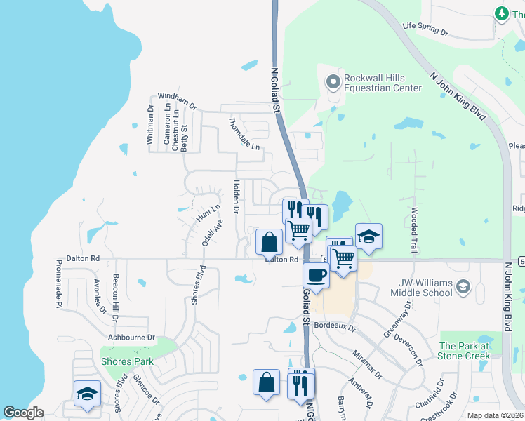 map of restaurants, bars, coffee shops, grocery stores, and more near 7124 Oconnell Street in Rockwall