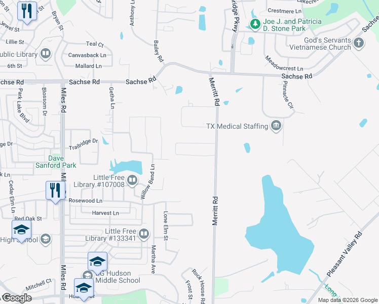 map of restaurants, bars, coffee shops, grocery stores, and more near 5013 Lacey Circle in Sachse