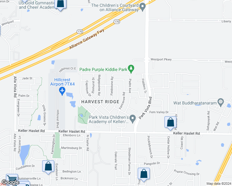 map of restaurants, bars, coffee shops, grocery stores, and more near 13217 Settlers Trail in Fort Worth