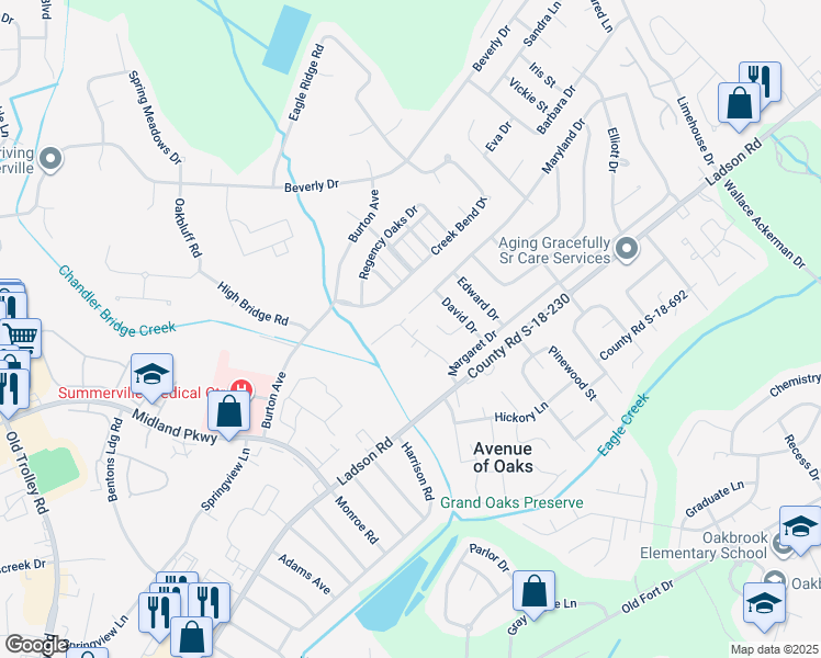 map of restaurants, bars, coffee shops, grocery stores, and more near 1046 Lexi Court in Ladson