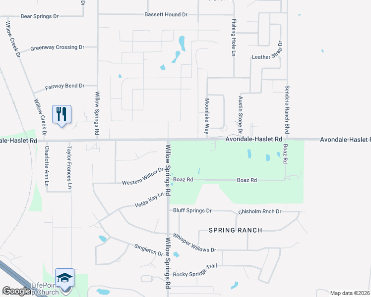 map of restaurants, bars, coffee shops, grocery stores, and more near 1449 Avondale Haslet Road in Haslet