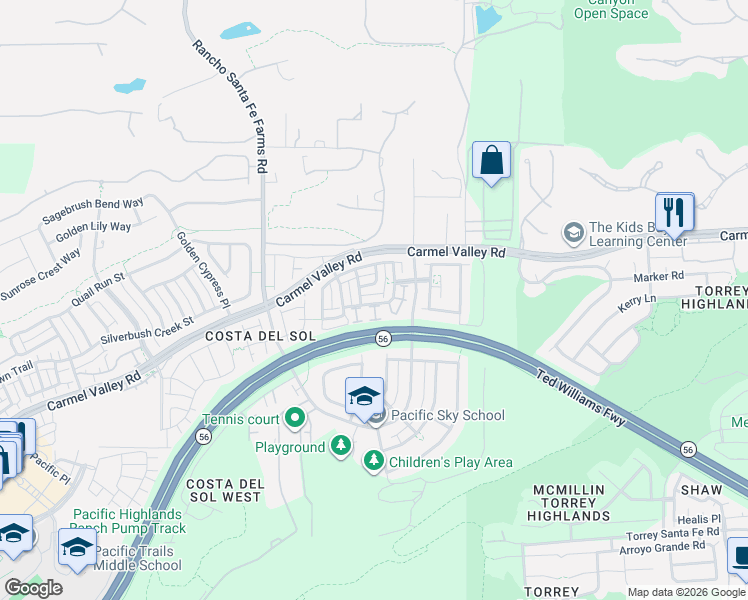 map of restaurants, bars, coffee shops, grocery stores, and more near 6689 Dondero Trail in San Diego
