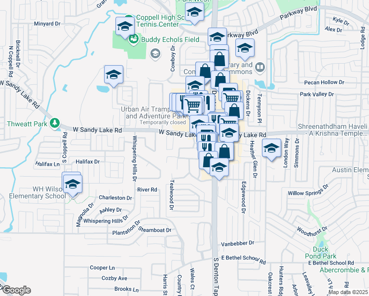 map of restaurants, bars, coffee shops, grocery stores, and more near 126 Wild Plum Dr in Coppell