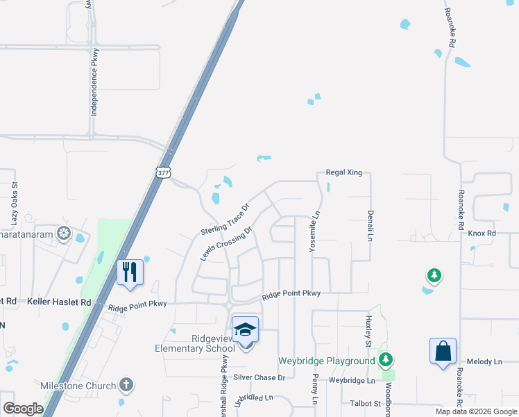 map of restaurants, bars, coffee shops, grocery stores, and more near 1966 Lewis Crossing Drive in Keller
