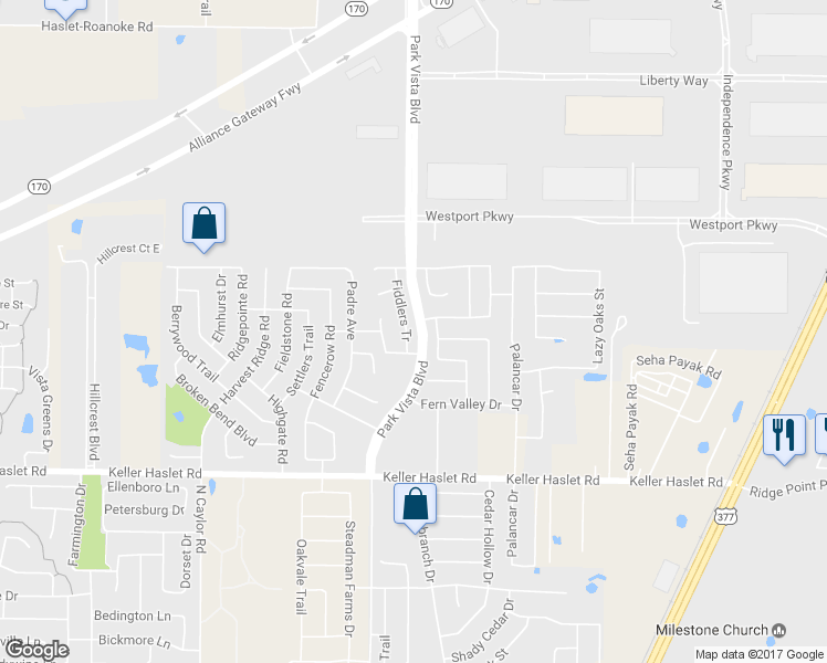 map of restaurants, bars, coffee shops, grocery stores, and more near 13220 Fiddlers Tr in Fort Worth