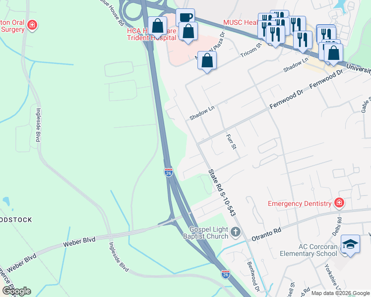 map of restaurants, bars, coffee shops, grocery stores, and more near 8947 Salamander Road in North Charleston