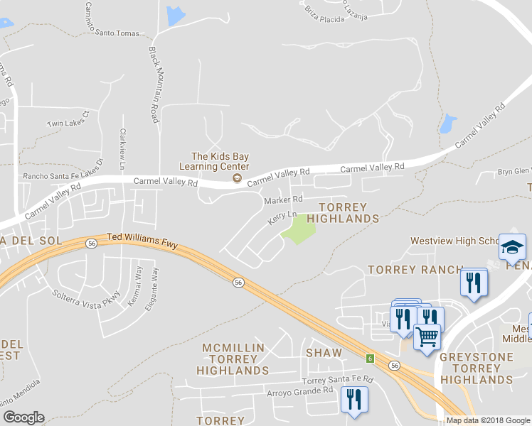map of restaurants, bars, coffee shops, grocery stores, and more near 7576 Mona Lane in San Diego