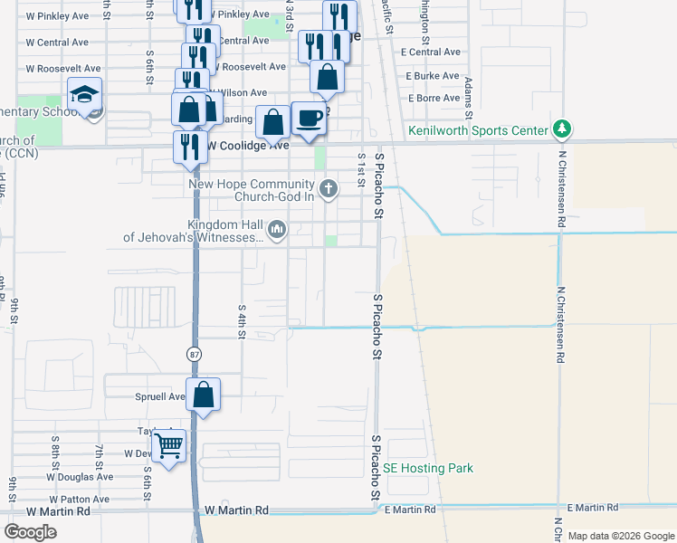 map of restaurants, bars, coffee shops, grocery stores, and more near 925 South Main Street in Coolidge