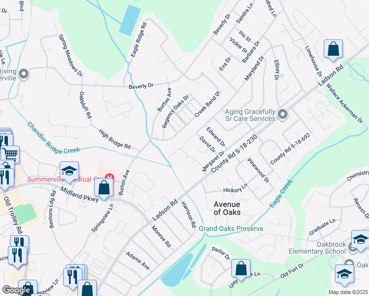 map of restaurants, bars, coffee shops, grocery stores, and more near 1046 Lexi Court in Ladson