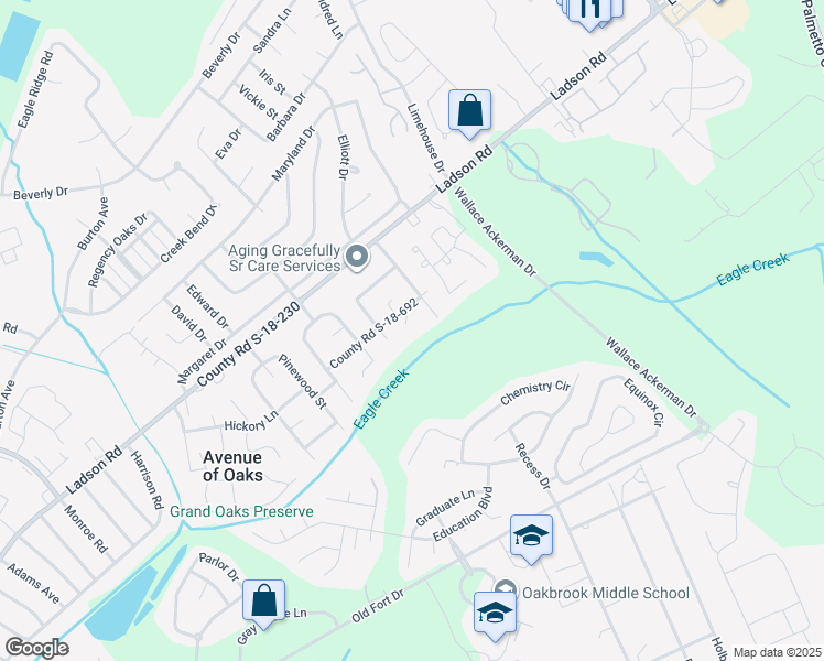 map of restaurants, bars, coffee shops, grocery stores, and more near 205 Ibis Drive in Ladson