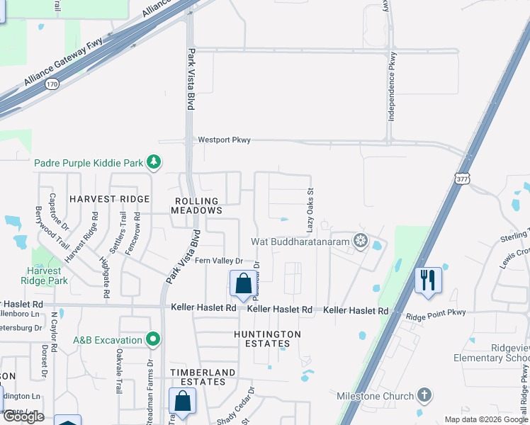 map of restaurants, bars, coffee shops, grocery stores, and more near 13149 Upland Meadow Court in Fort Worth