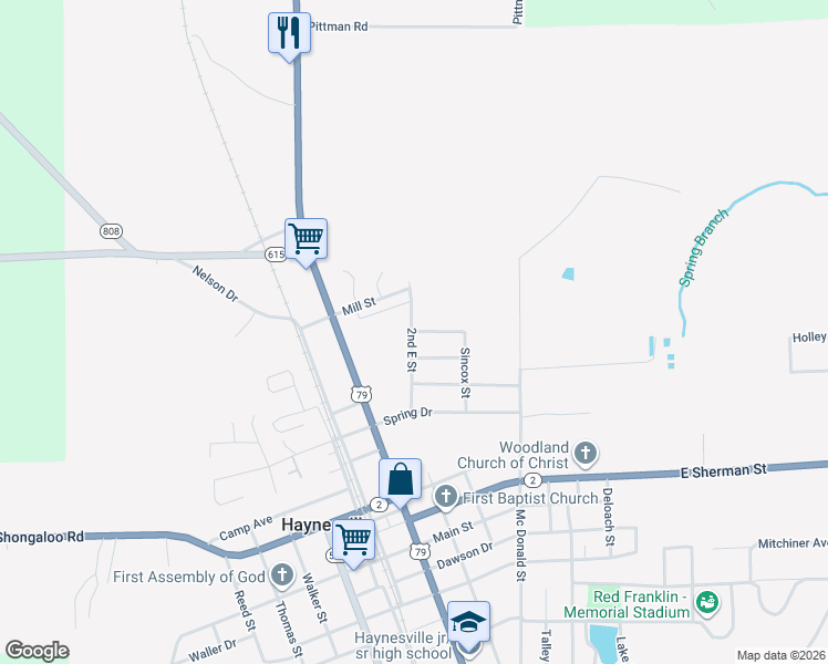 map of restaurants, bars, coffee shops, grocery stores, and more near 2098 Roland Drive in Haynesville