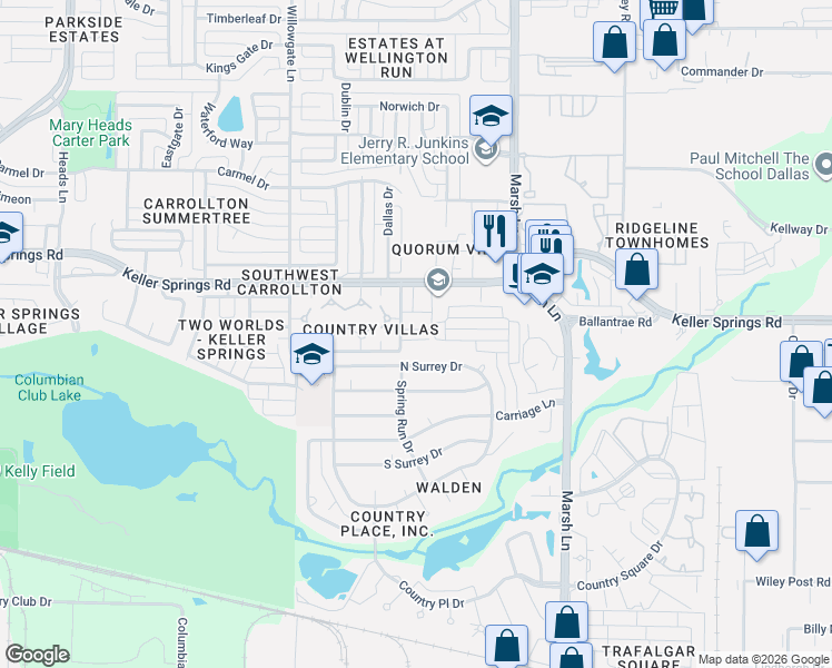 map of restaurants, bars, coffee shops, grocery stores, and more near 2807 Country Villa Circle in Carrollton