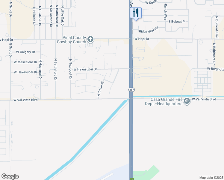 map of restaurants, bars, coffee shops, grocery stores, and more near 3626 N French Pl in Casa Grande