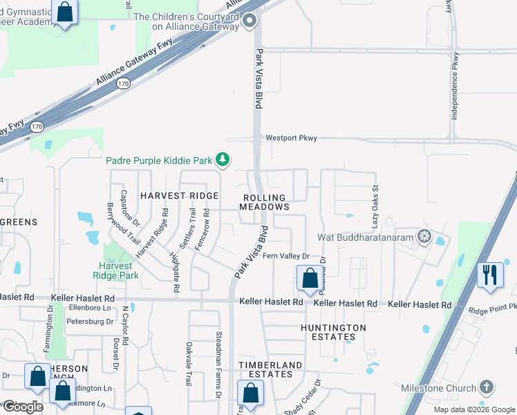 map of restaurants, bars, coffee shops, grocery stores, and more near 13220 Fiddlers Tr in Fort Worth