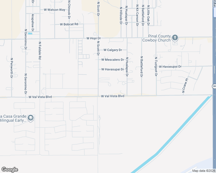 map of restaurants, bars, coffee shops, grocery stores, and more near 9835 North Scott Drive in Casa Grande