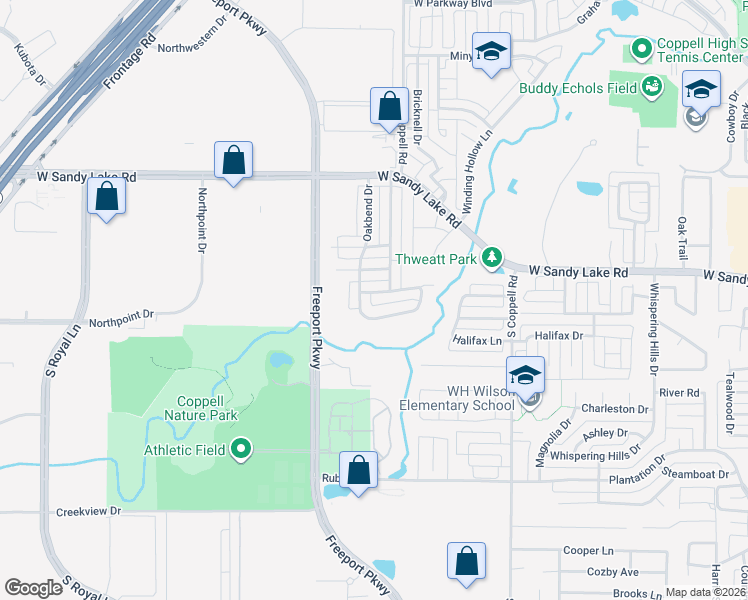 map of restaurants, bars, coffee shops, grocery stores, and more near 633 Autumnwood Lane in Coppell