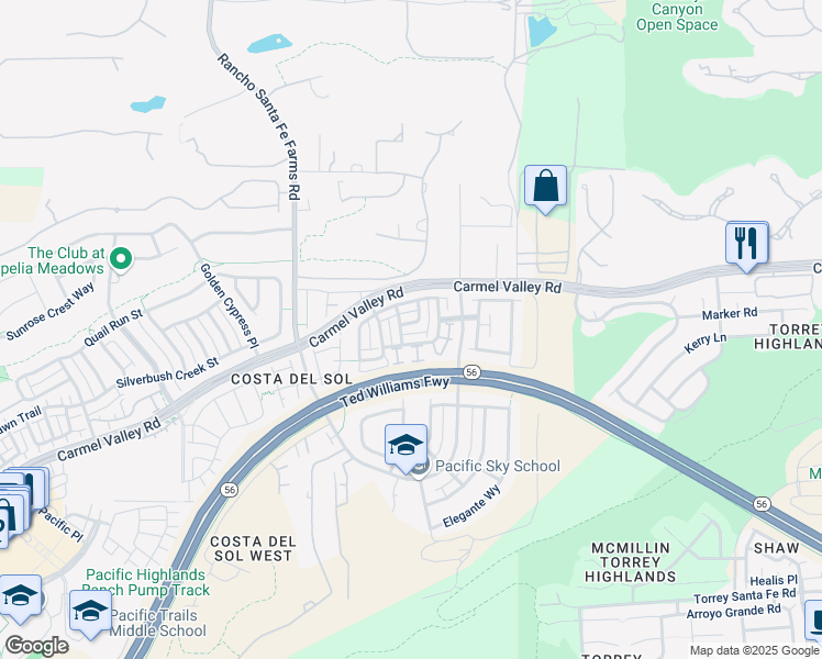 map of restaurants, bars, coffee shops, grocery stores, and more near 6689 Dondero Trail in San Diego