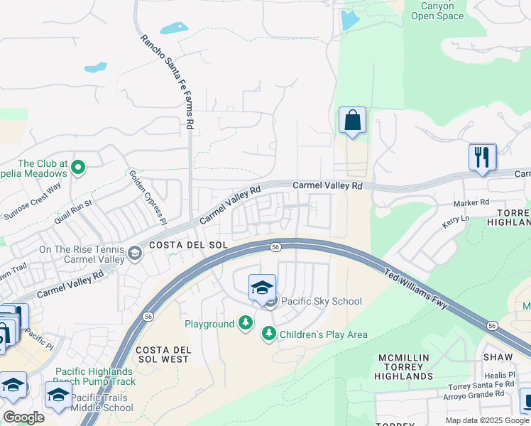 map of restaurants, bars, coffee shops, grocery stores, and more near 6689 Dondero Trail in San Diego