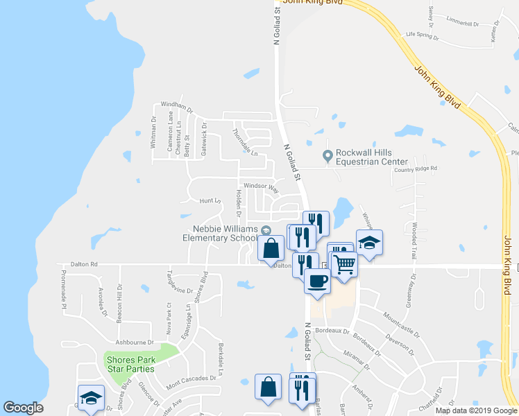 map of restaurants, bars, coffee shops, grocery stores, and more near 7124 Oconnell Street in Rockwall