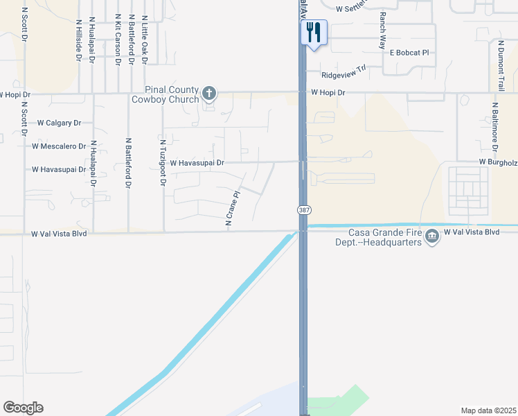 map of restaurants, bars, coffee shops, grocery stores, and more near 3626 North French Place in Casa Grande