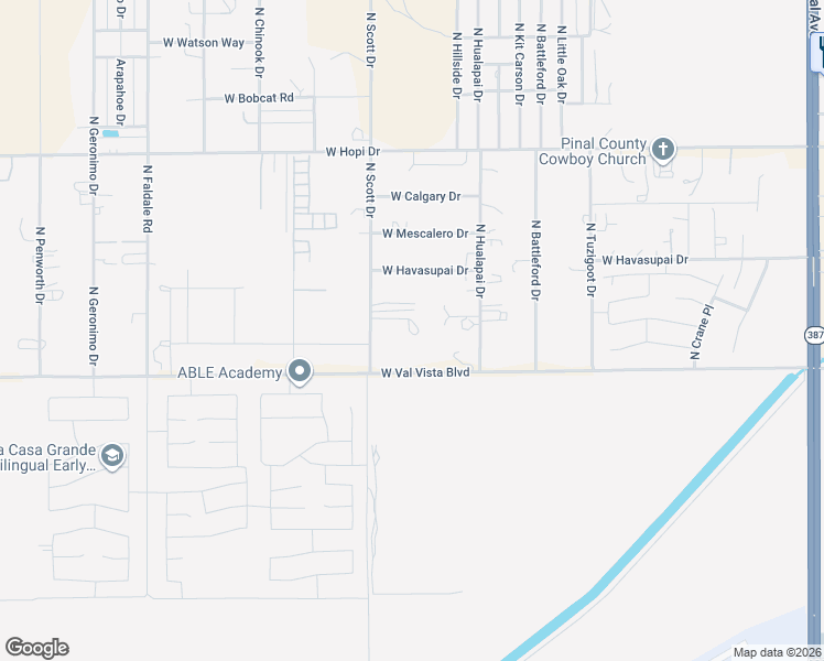 map of restaurants, bars, coffee shops, grocery stores, and more near 9835 North Scott Drive in Casa Grande