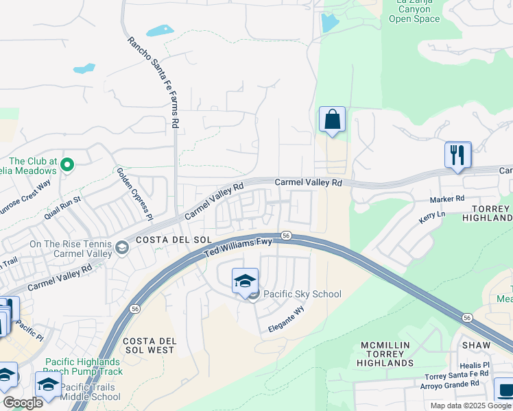 map of restaurants, bars, coffee shops, grocery stores, and more near 6689 Dondero Trail in San Diego