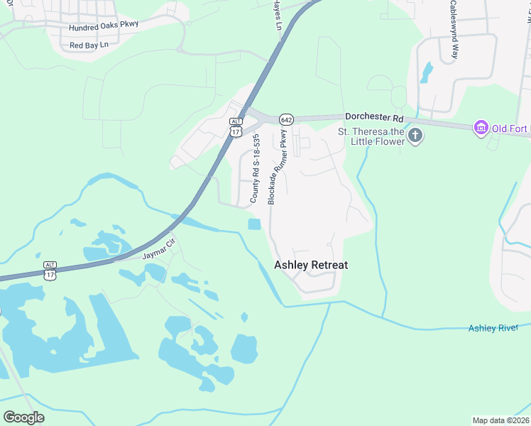 map of restaurants, bars, coffee shops, grocery stores, and more near 1040 Blockade Runner Parkway in Summerville