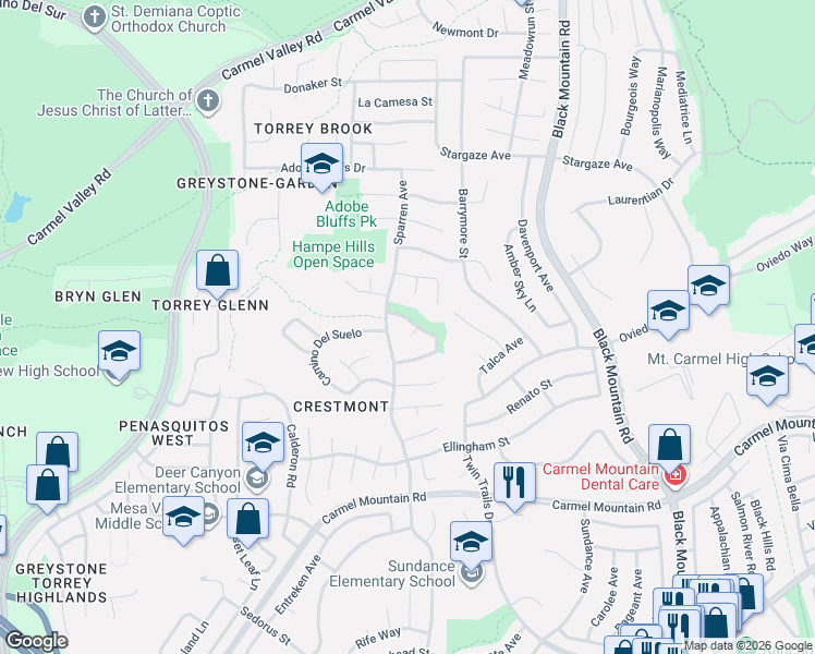 map of restaurants, bars, coffee shops, grocery stores, and more near 8857 Greenberg Way in San Diego