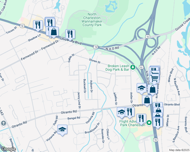 map of restaurants, bars, coffee shops, grocery stores, and more near 8769 Tigershark Avenue in North Charleston