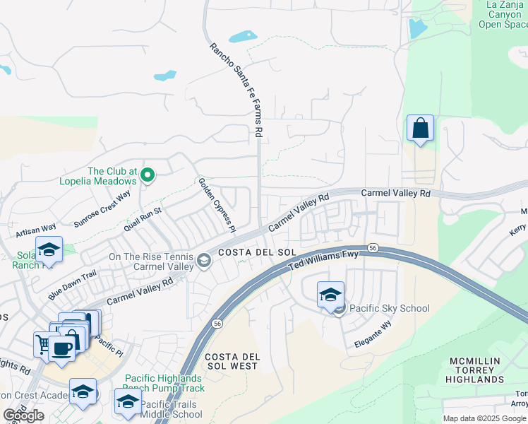 map of restaurants, bars, coffee shops, grocery stores, and more near 13568 Bolero Way in San Diego