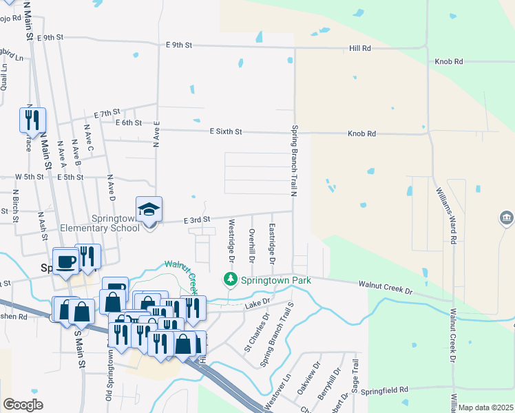 map of restaurants, bars, coffee shops, grocery stores, and more near 905 East 3rd Street in Springtown
