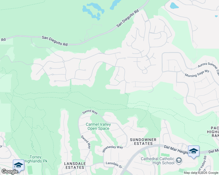 map of restaurants, bars, coffee shops, grocery stores, and more near 5035 Rancho Quinta Bend in San Diego