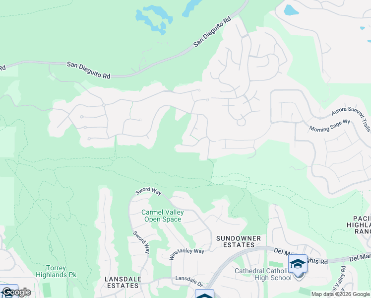 map of restaurants, bars, coffee shops, grocery stores, and more near 5035 Rancho Quinta Bend in San Diego