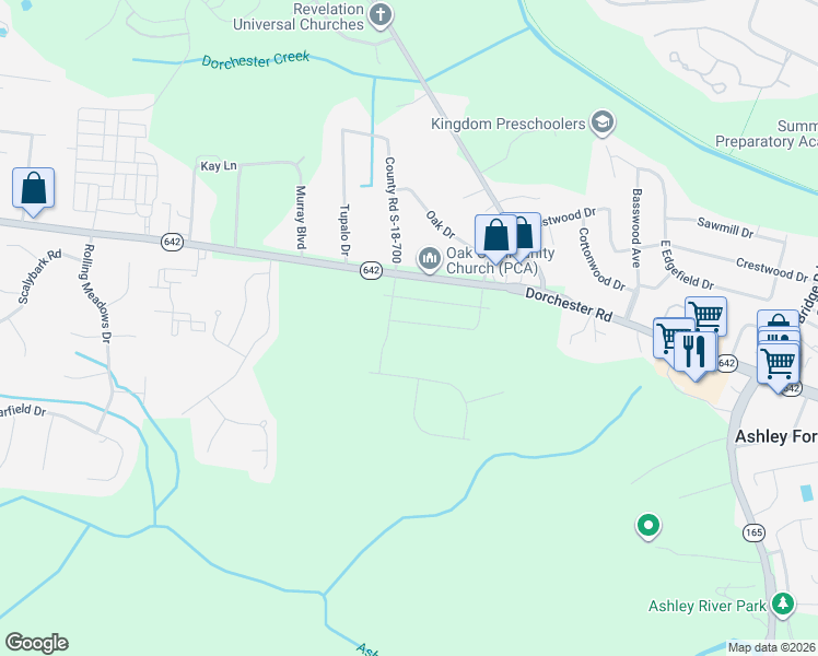 map of restaurants, bars, coffee shops, grocery stores, and more near 10760 Dorchester Road in Summerville