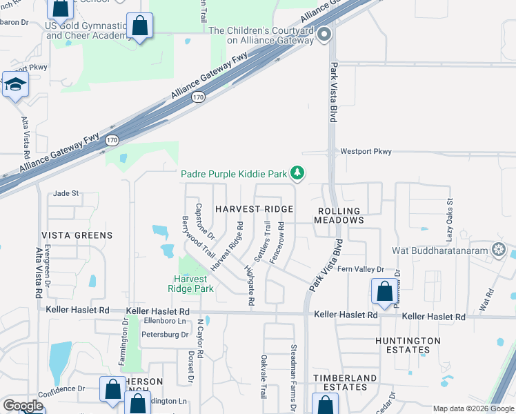 map of restaurants, bars, coffee shops, grocery stores, and more near 13276 Fencerow Road in Fort Worth