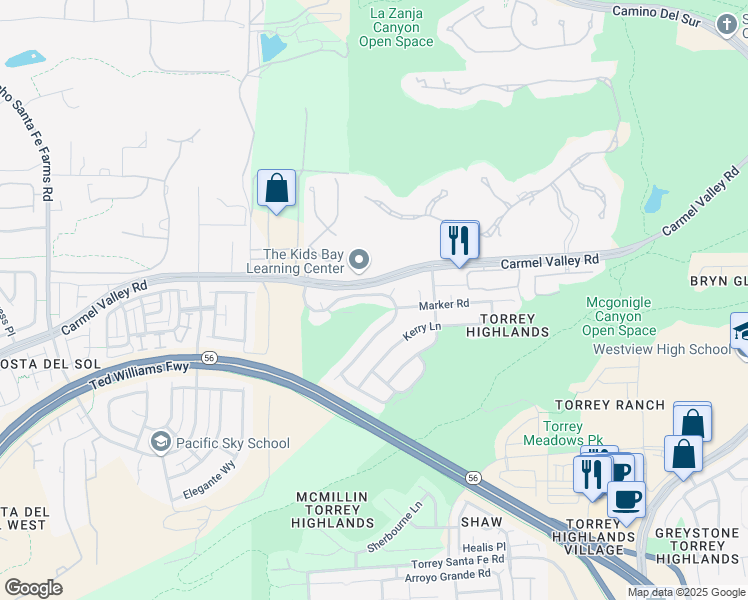 map of restaurants, bars, coffee shops, grocery stores, and more near 7547 Mona Lane in San Diego