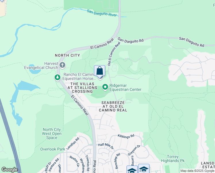 map of restaurants, bars, coffee shops, grocery stores, and more near 13800 Old El Camino Real in San Diego