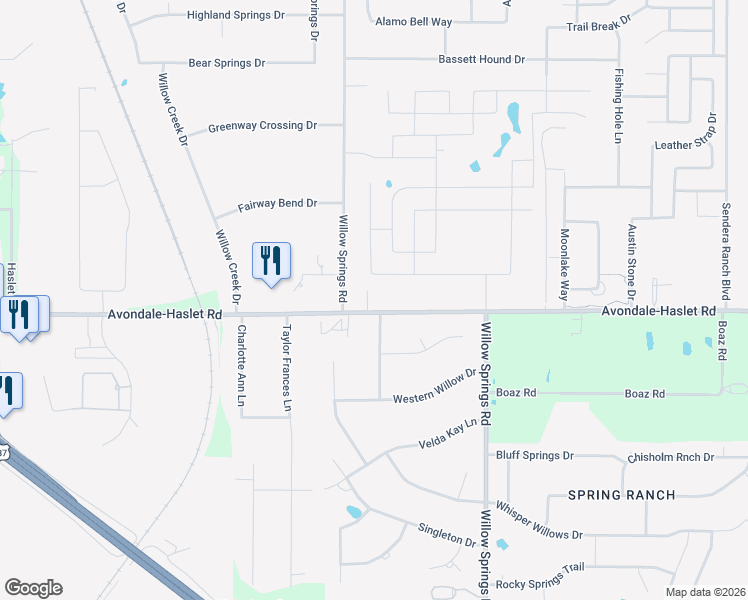 map of restaurants, bars, coffee shops, grocery stores, and more near 1774 Avondale Haslet Road in Haslet