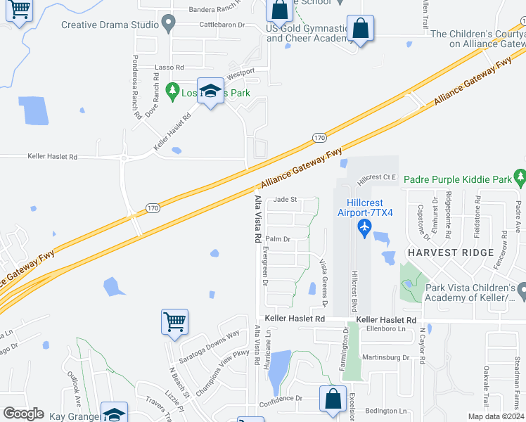 map of restaurants, bars, coffee shops, grocery stores, and more near 13321 Evergreen Drive in Fort Worth