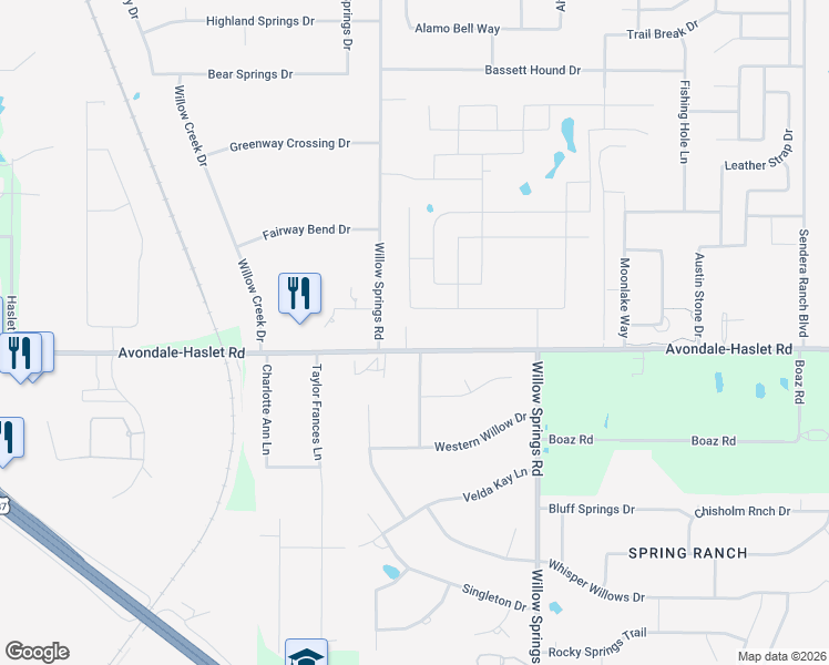 map of restaurants, bars, coffee shops, grocery stores, and more near 1774 Avondale Haslet Road in Haslet