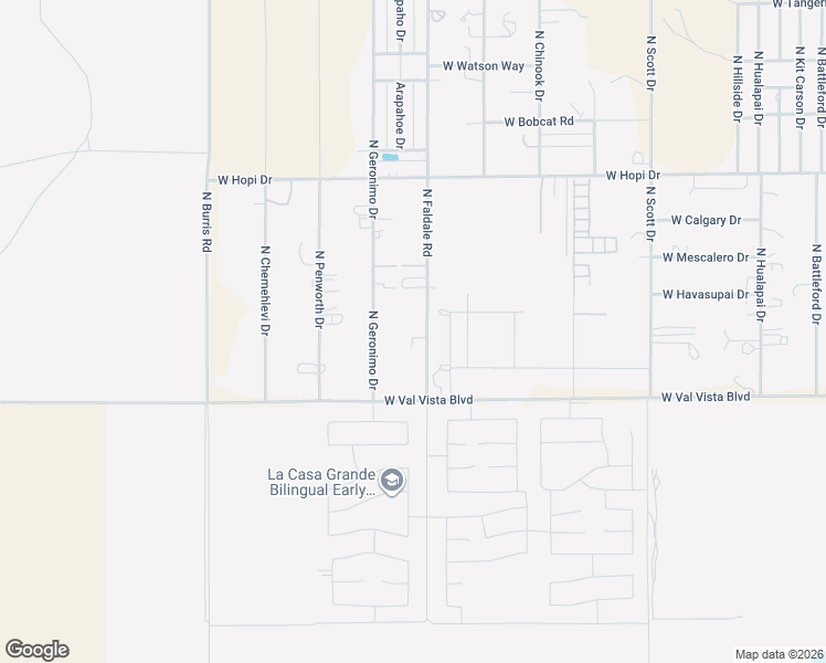 map of restaurants, bars, coffee shops, grocery stores, and more near 9906 North Faldale Road in Casa Grande