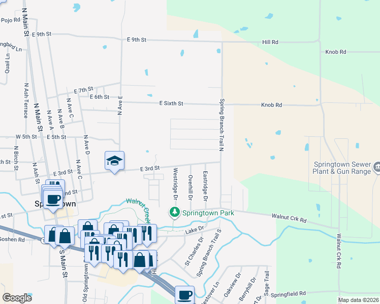 map of restaurants, bars, coffee shops, grocery stores, and more near 905 East 3rd Street in Springtown